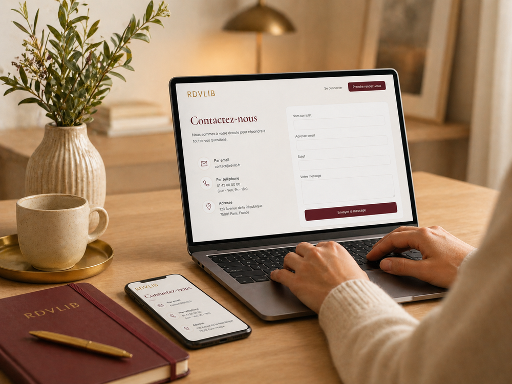 Formulaire de contact RDVLIB accessible sur ordinateur et téléphone mobile